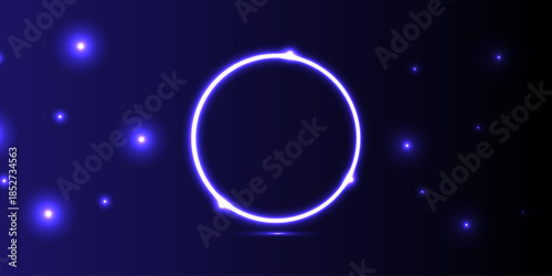 Round blue rings with sparks. Abstract Circle isolated on dark background. Magic vector decorative element. Solar eclipse concept. Realistic vector illustration isolated on dark blue background. 