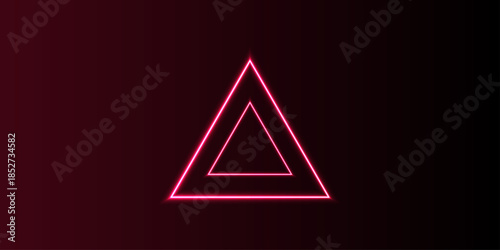 Neon triangle. vibrant colors, hypnotic pattern. Glowing pink neon tringle framed by vertical lines on a black background. Set of neon geometric shapes. Expressive and futuristic graphic elements. 