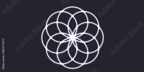 Mesmerizing neon white spiral tunnel effect, drawing viewers into a vibrant, energetic vortex of light and motion. Glowing neon line Skateboard wheel icon isolated on white, black background. 