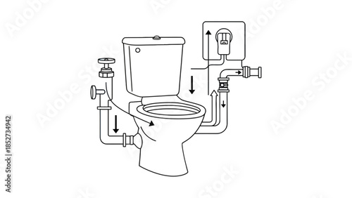 Diagram illustrating the internal workings and water flow of a toilet.
