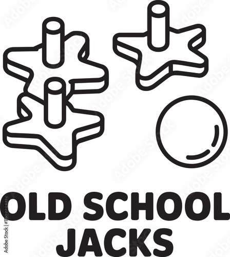 Old school jacks game vector illustration isolated on transparent background outline style