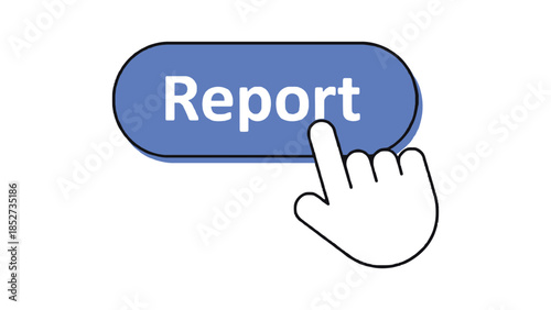 Finger clicking a blue report button on a white background