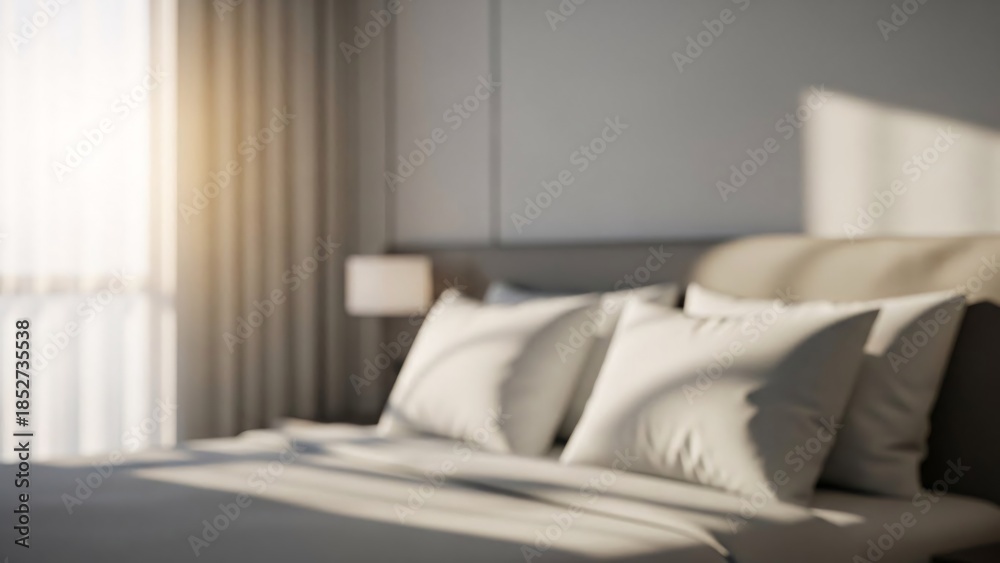 Fototapeta premium Minimalist Bedroom Interior with Soft Morning Sunlight