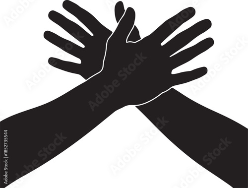 Black silhouette of two hands crossed in unity make slap