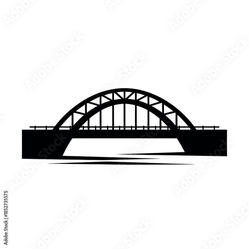 Black and white silhouette of a classic arch bridge design.