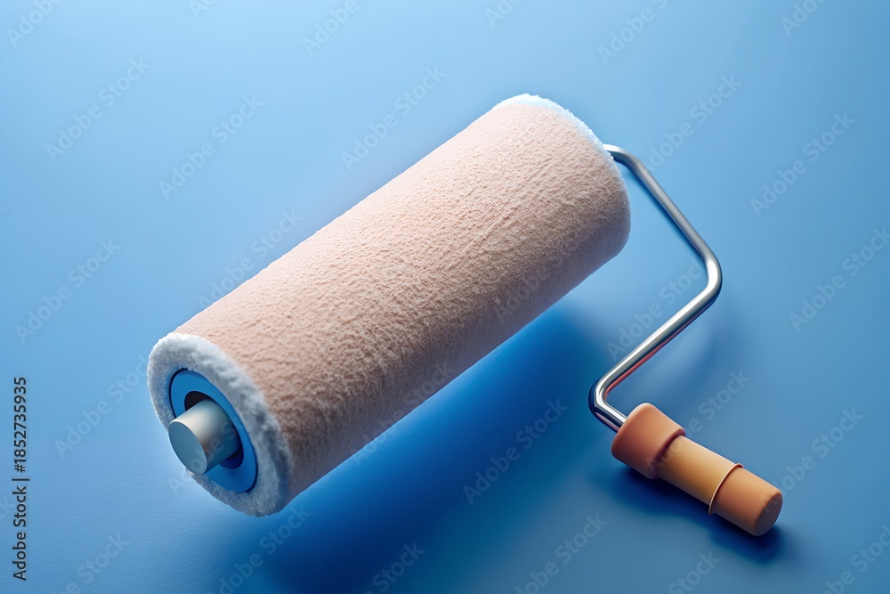 Fototapeta premium a-paint-roller--on-a-soft-blue-background-