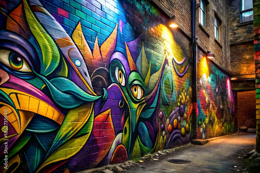 Fototapeta premium colorful-graffiti-on-a-brick-wall-in-an-alleyway-
