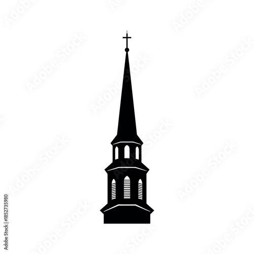 Silhouette of a Church Steeple with a Cross.