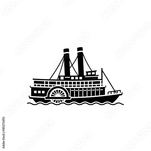Vintage Paddle Steamboat Illustration.