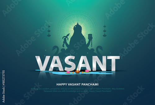Vector illustration of happy Vasant Panchami puja of India. Creative design for banner, poster, card.