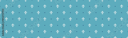 Elegant teal and white fleurdelis repeat pattern.  Perfect for textile design, wallpaper, website backgrounds, or stationery.