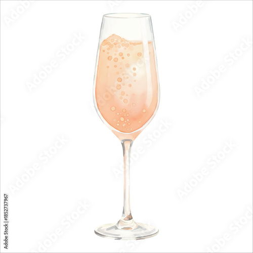 Peach Bellini Watercolor Cocktail Vector Isolated on White Background
