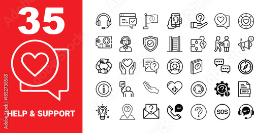 Help and Support Line Icon Set - 35 Customer Service, Charity, and Guidance Symbols