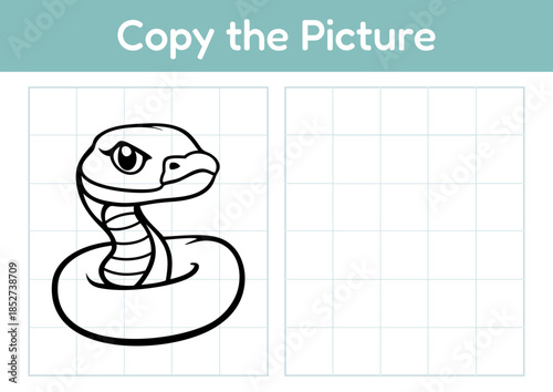 Snake image grid for tracing and drawing practice  