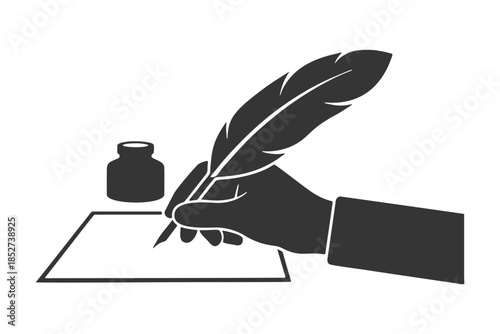 羽ペンで書く手のシルエットアイコン