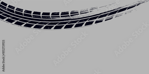 Black tire marks on road, Black rubber tire marks and tread marks, Tire trace track wheels texture and background, Auto tire tread grunge. vector
