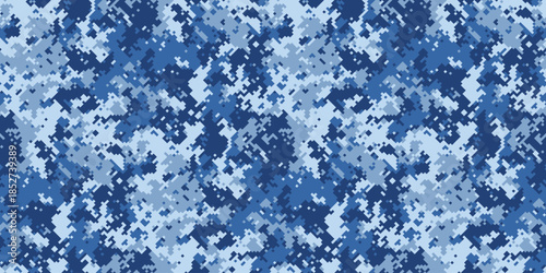 Abstract digital camouflage pattern in shades of blue.  Perfect for backgrounds, textiles, or militarythemed designs.