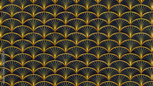 Elegant art deco pattern featuring golden fan shapes on a dark background