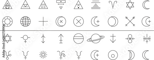 Minimalistic line art symbols isolated on transparent background