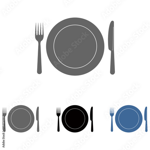 Plates, Forks, and Knives The image captures a clean and minimalistic design of dining utensils and plates. Simple arrangement and subtle color variations enhance the minimalist aesthetic