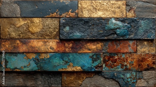 Close-up of textured wall with vibrant colors and rustic appeal