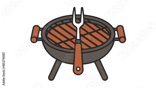 BBQ grill with fork, outdoor cooking, summer food preparation, backyard barbecue
