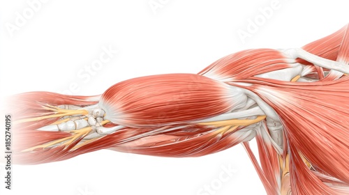 Human arm anatomy showing muscles nerves bones