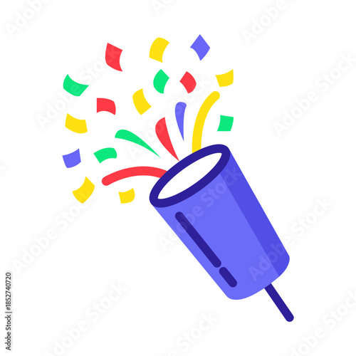 Festive Surprise A vibrant illustration capturing the moment a party popper bursts open, showering the air with colorful confetti, symbolizing joy and celebration.