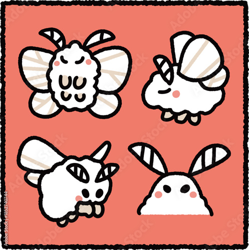 Hand-Drawn Venezuelan Poodle Moth Illustration Set, Unusual Tropical Insect Educational Cartoon