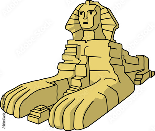 Great Sphinx of Giza Vector Illustration, Ancient Egyptian Monument and Pharaoh Landmark Isolated on White
