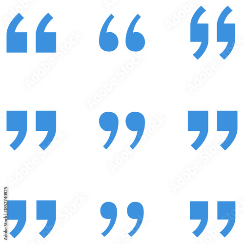 Quote Marks Assortment A diverse array of quotation mark icons. Each icon presents different orientation and style variations, suitable for design and communication purposes.