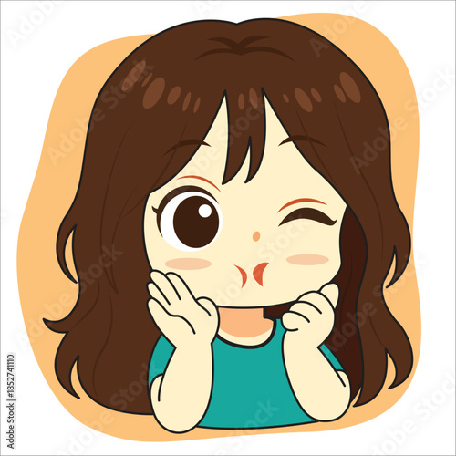 The girl in the green shirt is holding up two fingers