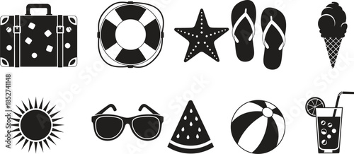 Summer vacation icons set isolated on transparent background