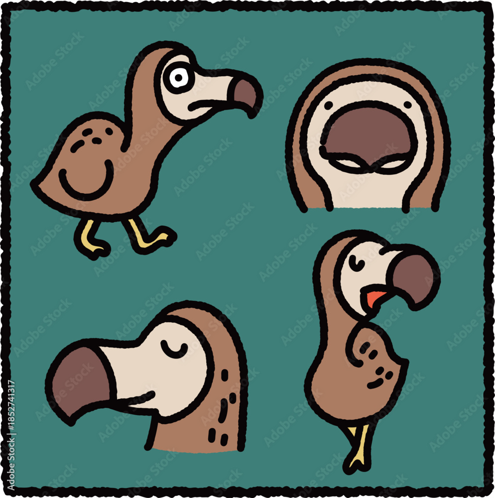Fototapeta premium Cute Dodo Bird Illustration Set (Raphus cucullatus)