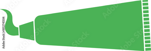 Green silhouette of toothpaste tube with curved squirt and crimped end on white background hygiene product design