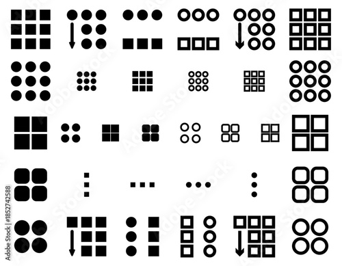 Explore this versatile set of minimalist black grid and menu icons, perfect for professional UIUX designers seeking clean navigation elements for modern web and mobile application layouts.
