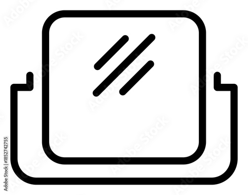 Sleek tabletop mirror icon for beauty and lifestyle themes. Minimalist vector line art ideal for web design, apps, and branding. Symbolizes selfreflection, grooming, and morning routines.