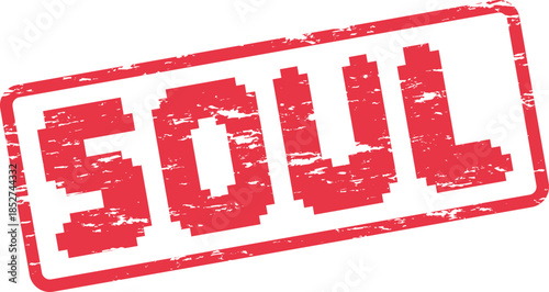 Grungy Red Pixelated SOUL Stamp Sign Representing Inner Spirit and Essence