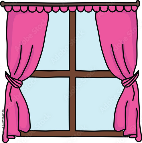 Window with Pink Curtains and Valance Vector Illustration, Home Interior Design and Decoration Concept Isolated on White
