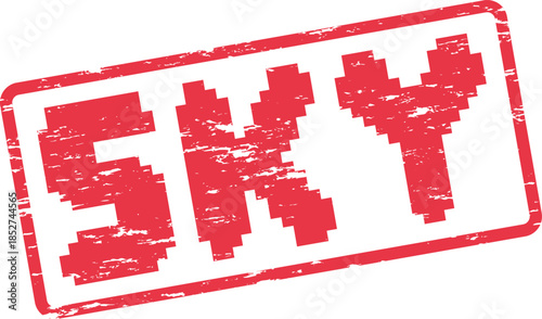 Grungy Red Pixelated SKY Stamp Sign Evoking Openness and Natural Views