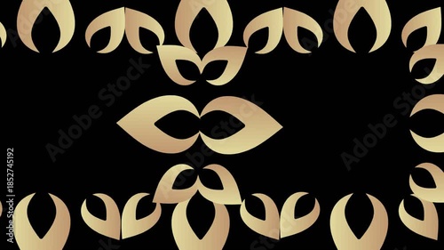 draw set of several red flower enclose by golden frame in rectangle shape on black screen background
