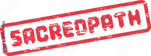 Sacred Path Red Pixelated Grungy Stamp Impression on a Bright White Ground