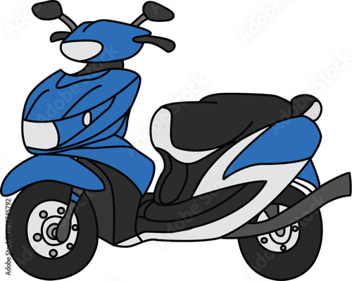 Blue Motor Scooter Vector Illustration, Modern City Moped for Commute and Urban Delivery Isolated on White