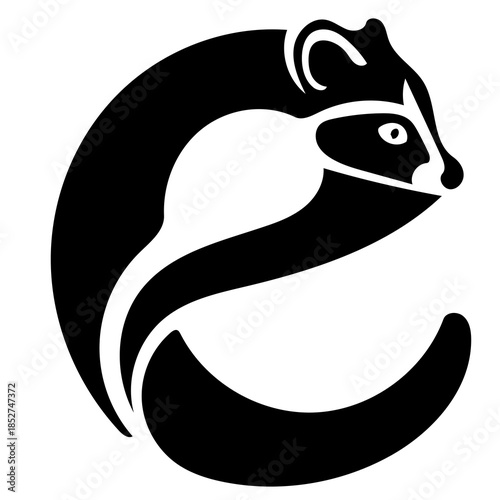 Stylized black and white weasel logo with modern design