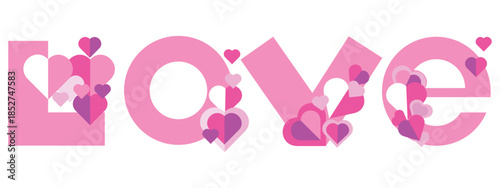 Art & Illustration The inscription "love" in pink capital letters and hearts. Valentine's Day