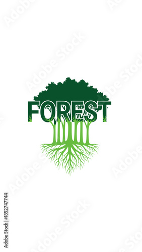Forest Logo with Tree and Roots Illustration.