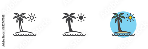 Tropical island line, solid and colorful icon set pack