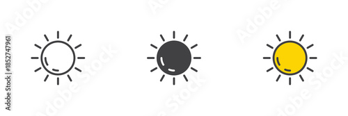 Sun shape line, solid and colorful icon set pack