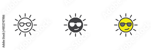 Cool sun face line, solid and colorful icon set pack