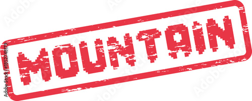 Red pixelated grunge mountain stamp for outdoor adventure and nature exploration graphics